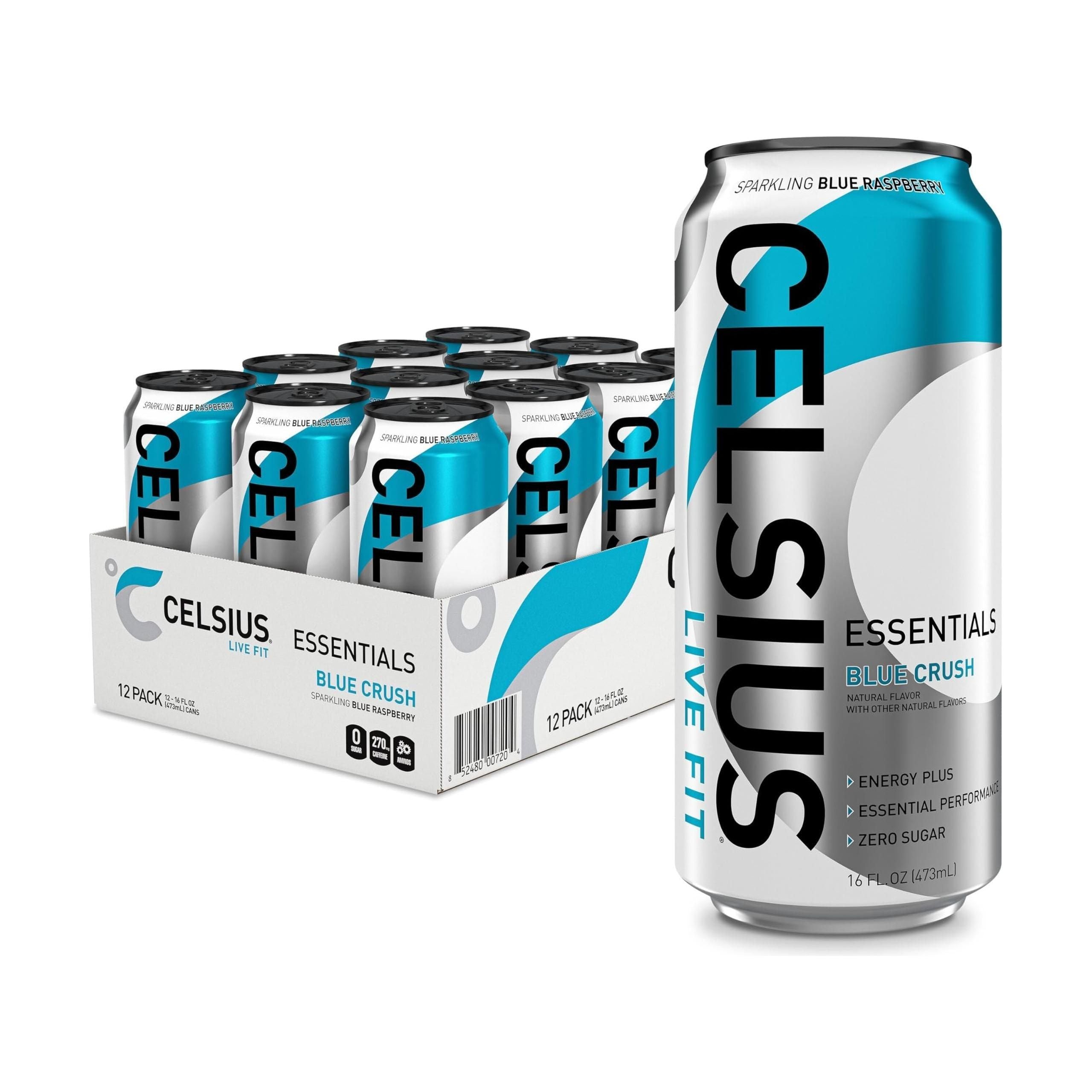 CELSIUS ESSENTIALS Sparkling Blue Crush, 16 Fl Oz, Performance Energy Drink (Pack of 12) - Celsius