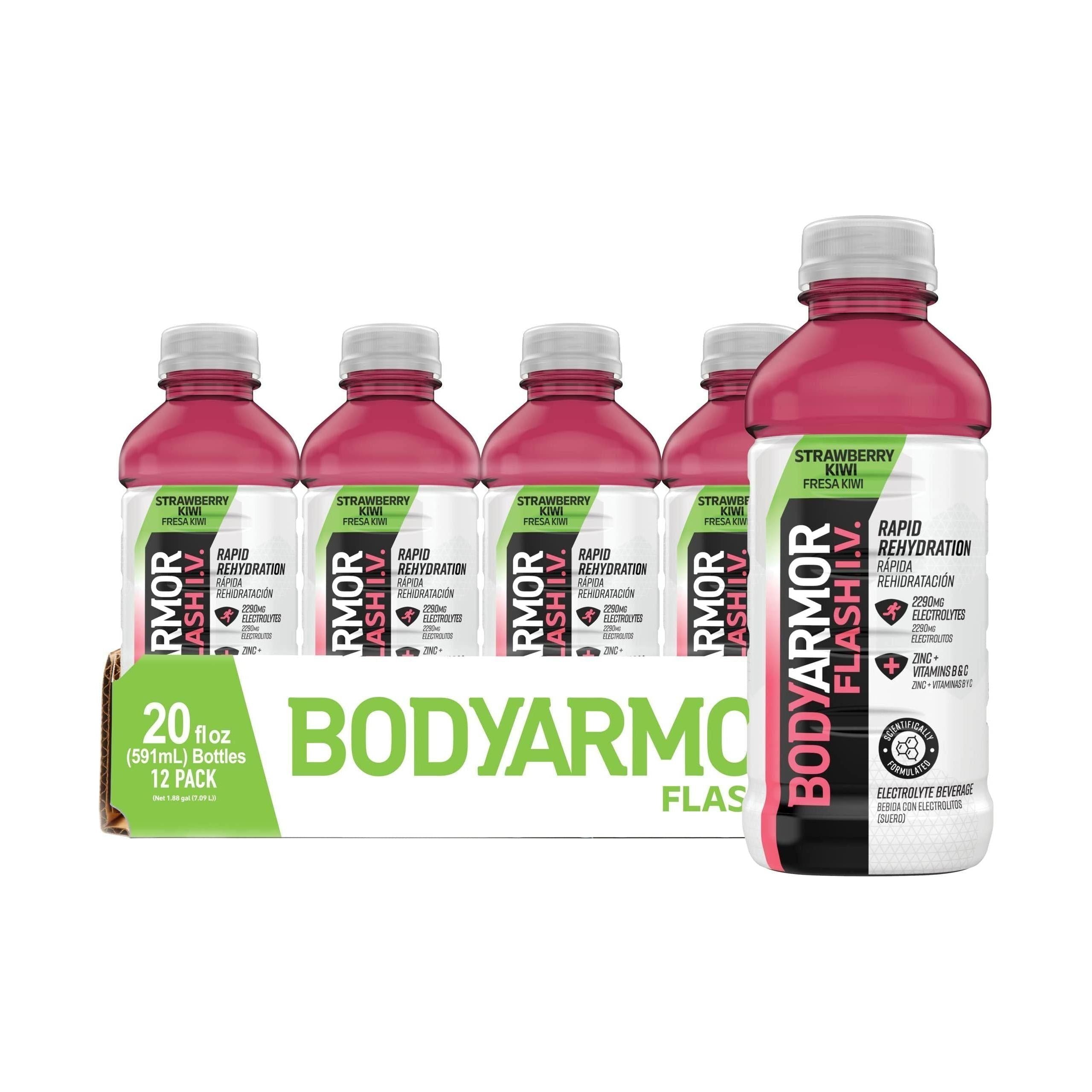 BODYARMOR Flash IV Strawberry Kiwi Electrolyte Sports Drink - 20 fl oz Bottles, 12 Count Pack - BODYARMOR