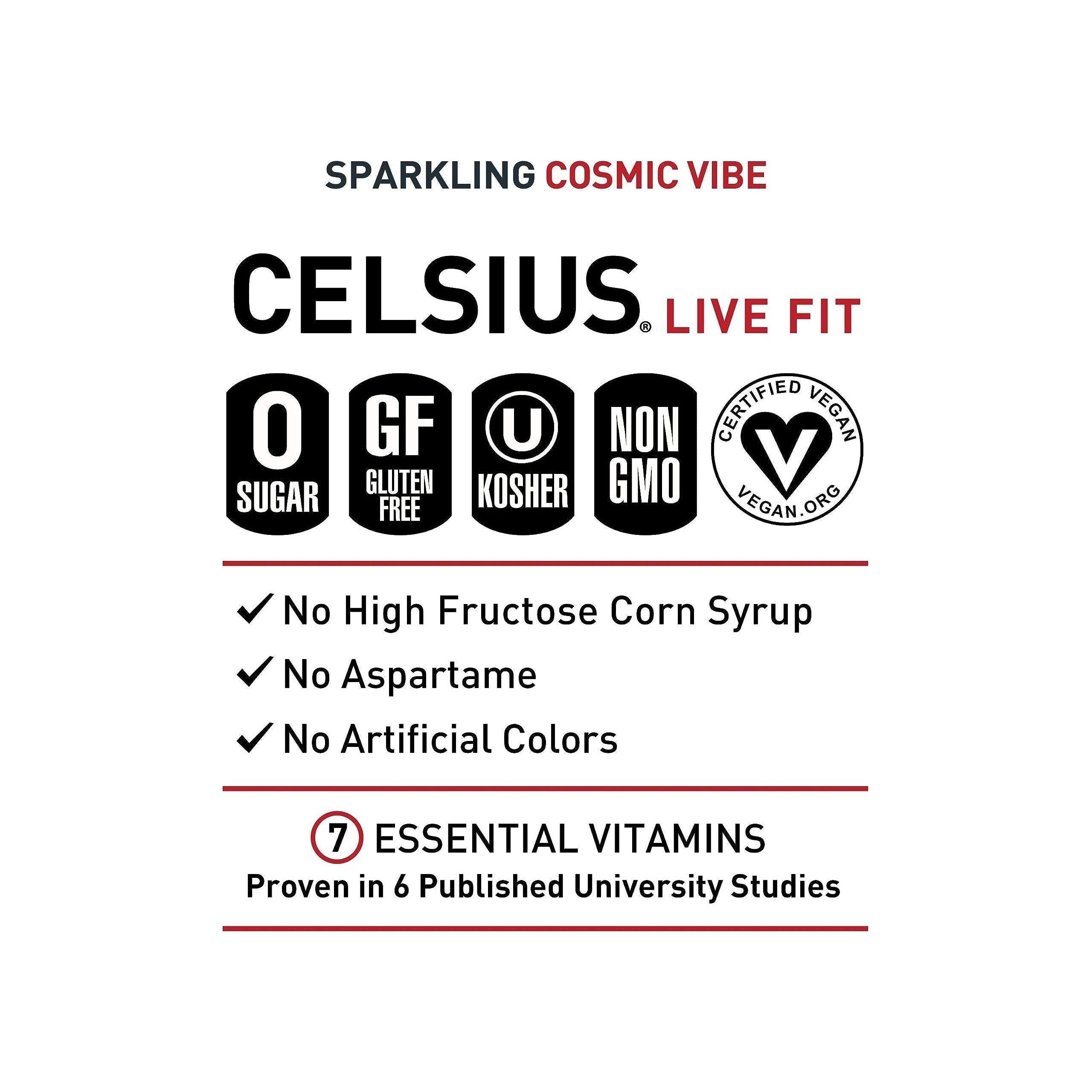 CELSIUS Sparkling Cosmic Vibe Energy Drink, 12 Fl Oz Cans, Pack of 12 - Celsius