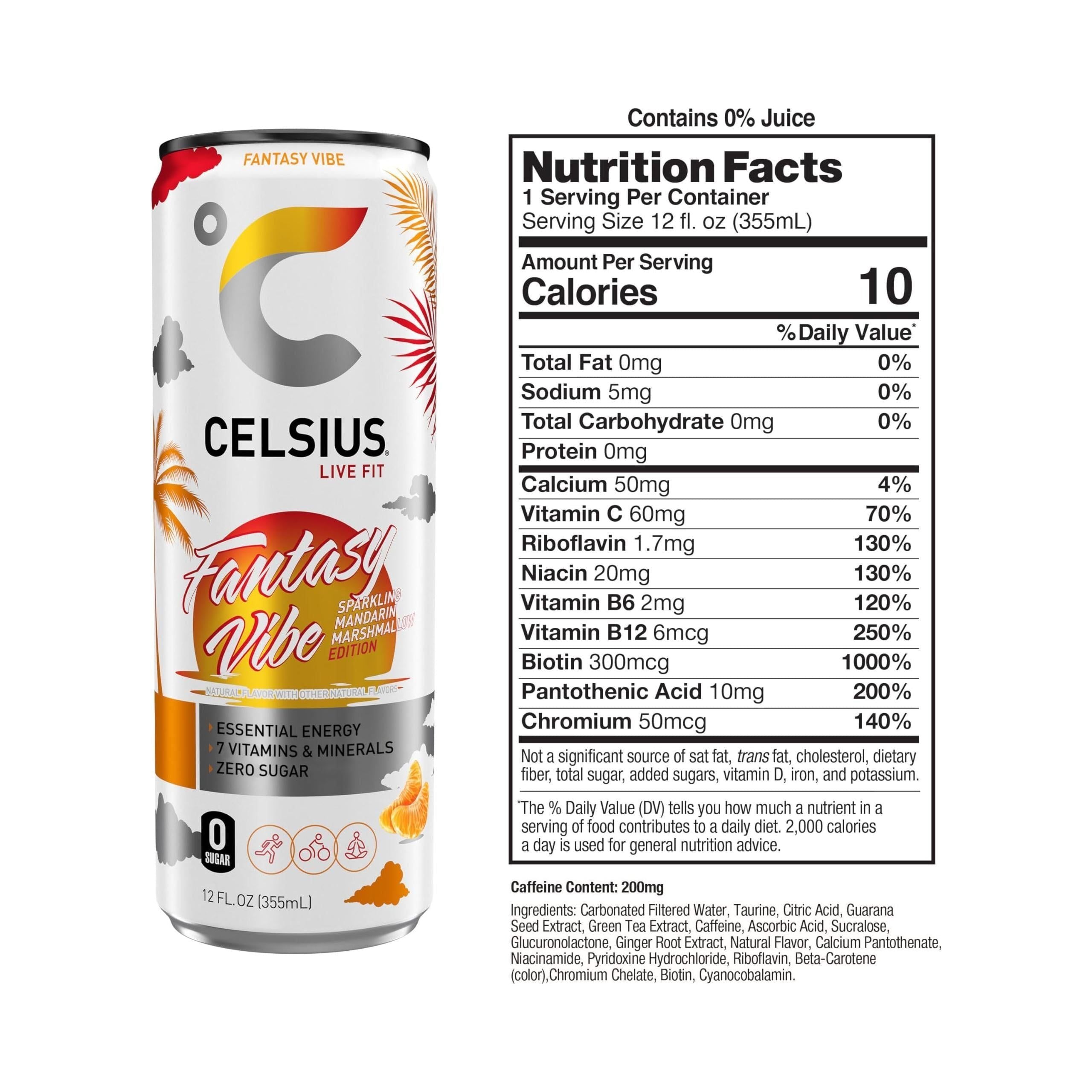 CELSIUS Sparkling Fantasy Vibe, Essential Energy Drink, 12 Fl Oz Cans, Pack of 24 – Premium, No Sugar, Gluten-Free, Vegan - Celsius