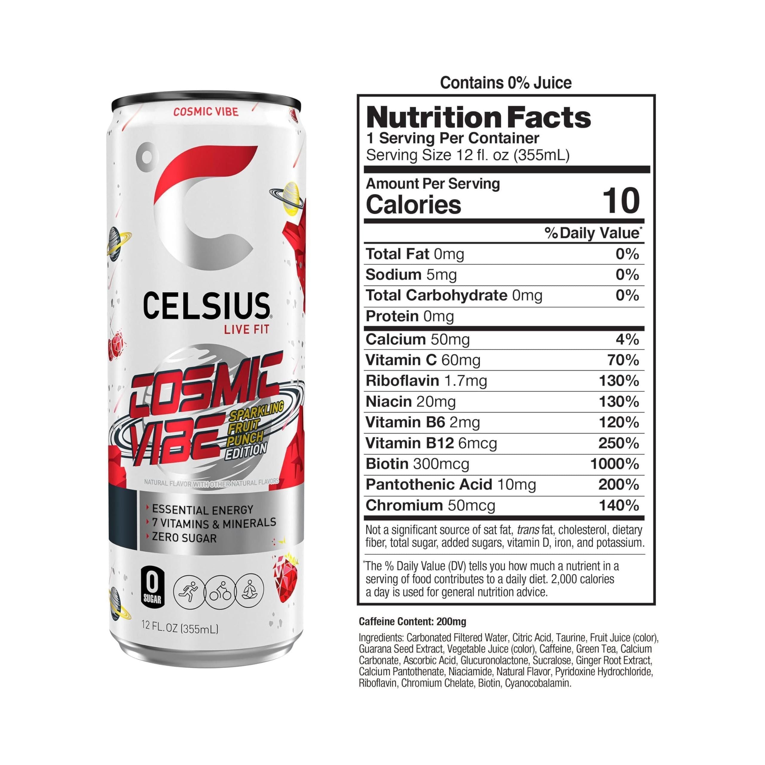 CELSIUS Sparkling Cosmic Vibe Energy Drink, 12 Fl Oz Cans, Pack of 12 - Celsius