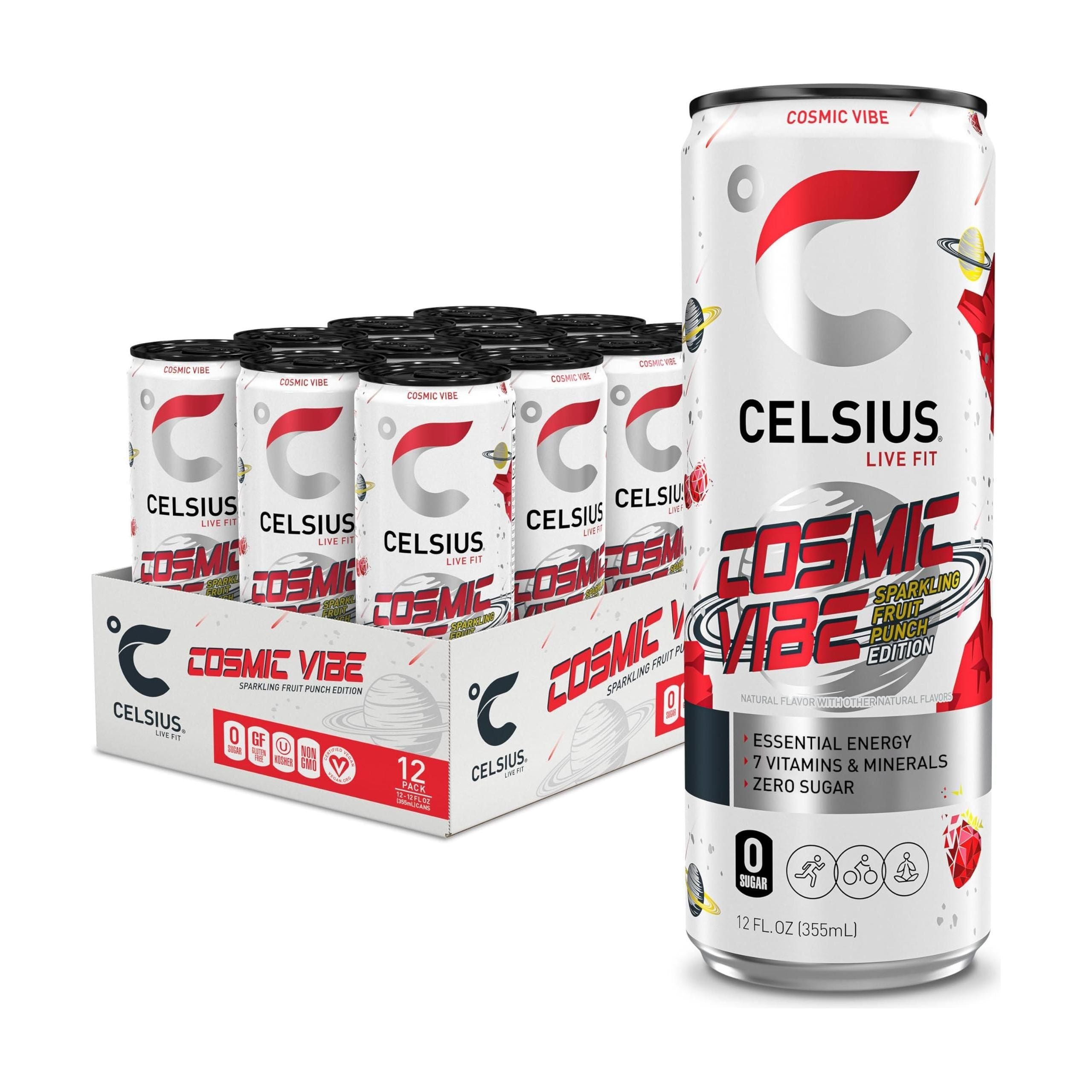 CELSIUS Sparkling Cosmic Vibe Energy Drink, 12 Fl Oz Cans, Pack of 12 - Celsius