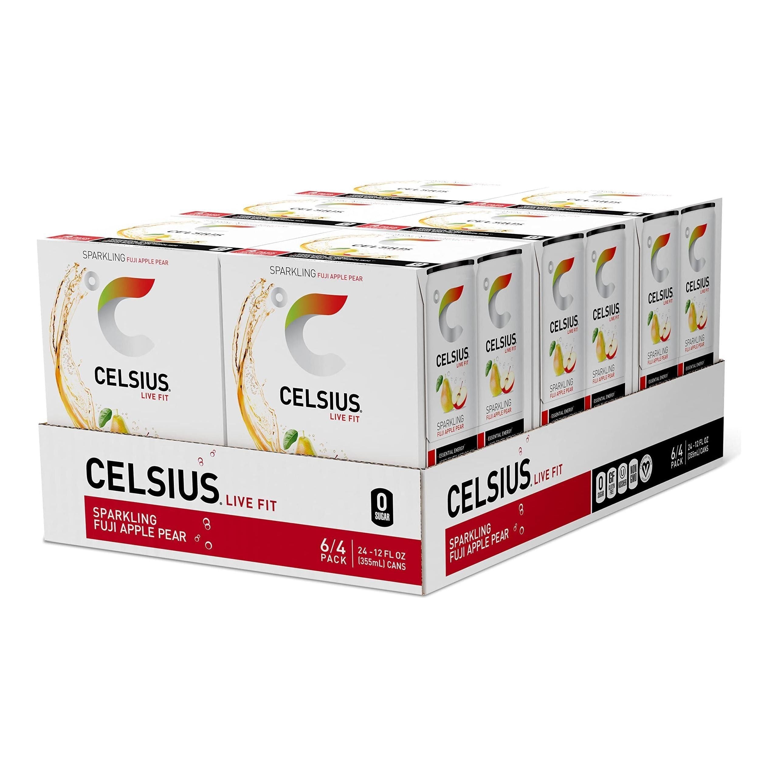 CELSIUS Sparkling Fuji Apple Pear Energy Drink, Essential Energy, 12 Fl Oz Cans, Pack of 24, Zero Sugar, Vegan, Non-GMO - Celsius