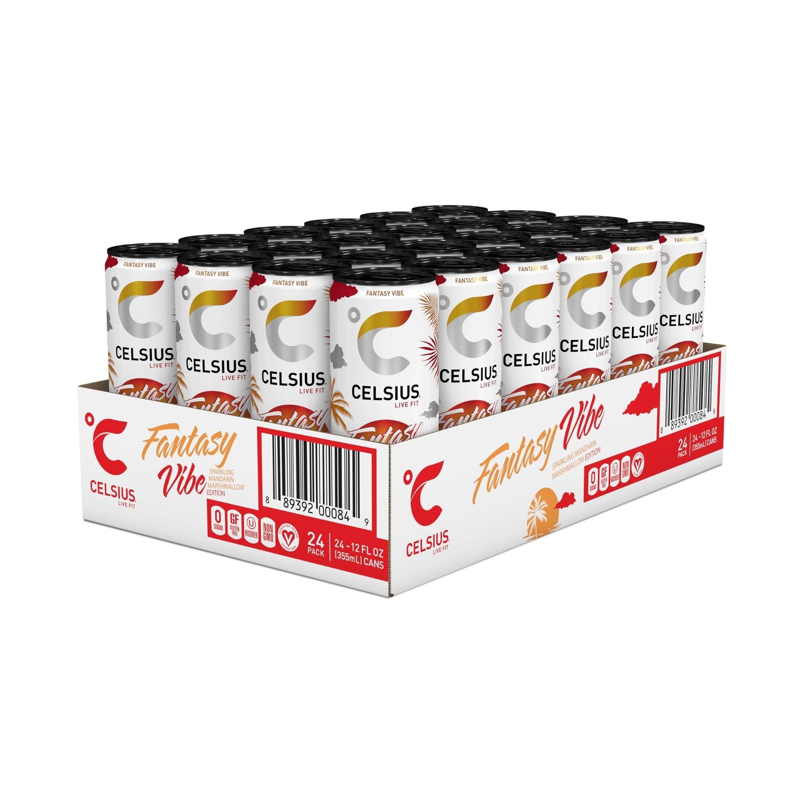 CELSIUS Sparkling Fantasy Vibe, Essential Energy Drink, 12 Fl Oz Cans, Pack of 24 – Premium, No Sugar, Gluten-Free, Vegan - Celsius