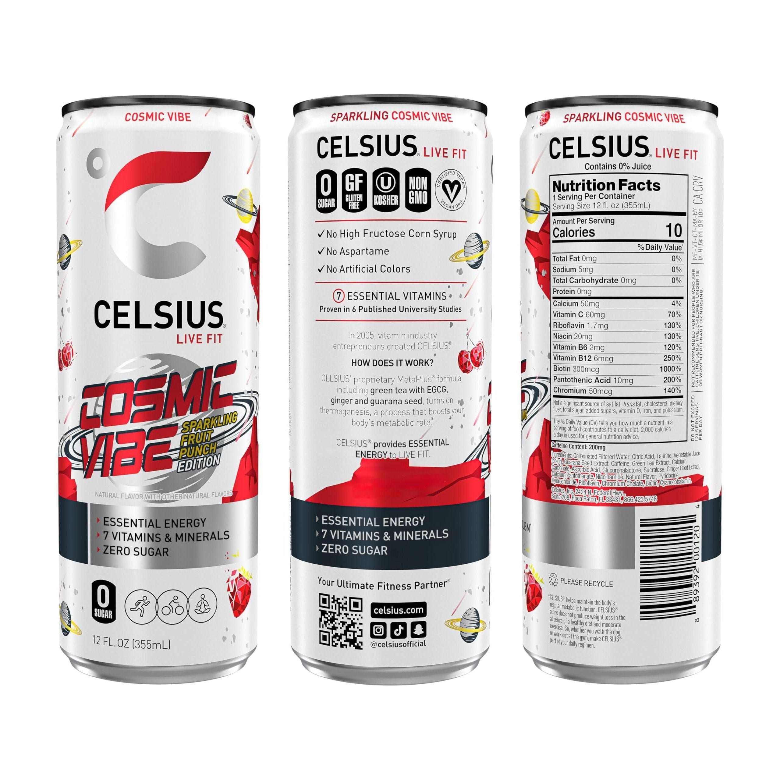 CELSIUS Sparkling Cosmic Vibe Energy Drink, 12 Fl Oz Cans, Pack of 12 - Celsius