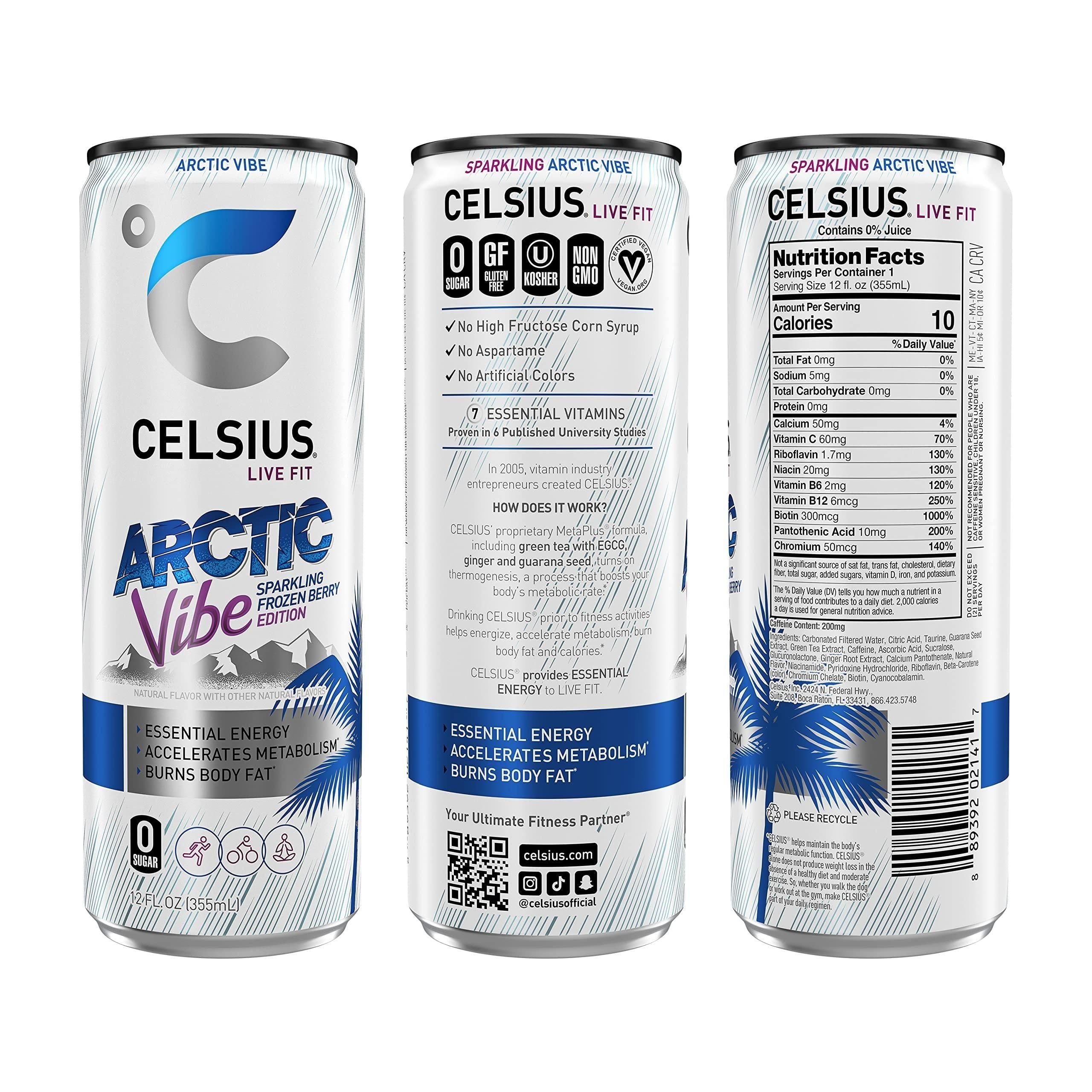 CELSIUS Sparkling Arctic Vibe, Essential Energy Drink, 12 Fl Oz Cans (Pack of 24) - Celsius