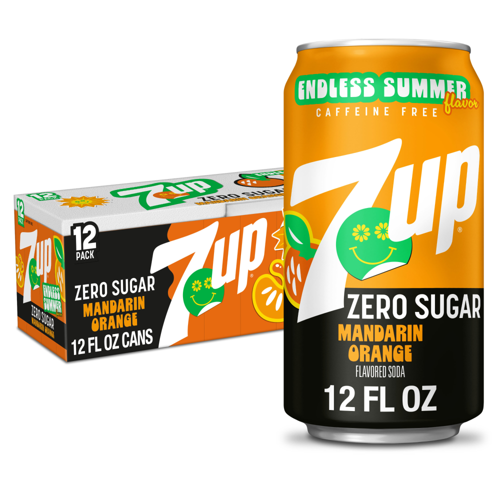 7UP Endless Summer Mandarin Orange Zero Sugar Limited Edition—12-Pack 12 oz Cans - 7UP