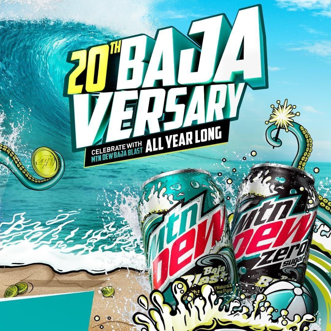 Baja Blast Tropical Citrus Soda - 12 Pack of 12 fl oz Cans - Mountain Dew