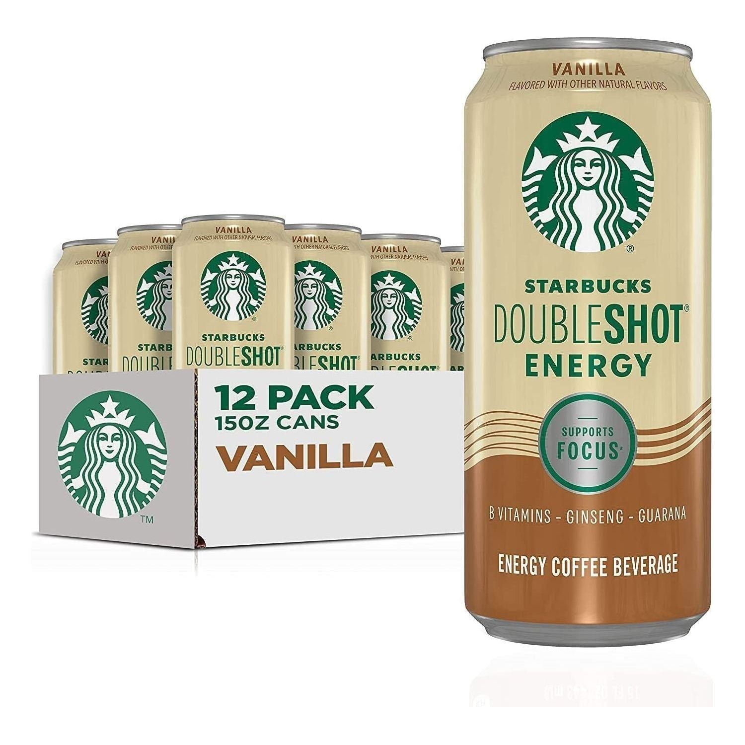 Starbucks Doubleshot Energy Vanilla, Strong Coffee Drink with 225 mg Caffeine, 15 fl oz, 12 Pack - Starbucks