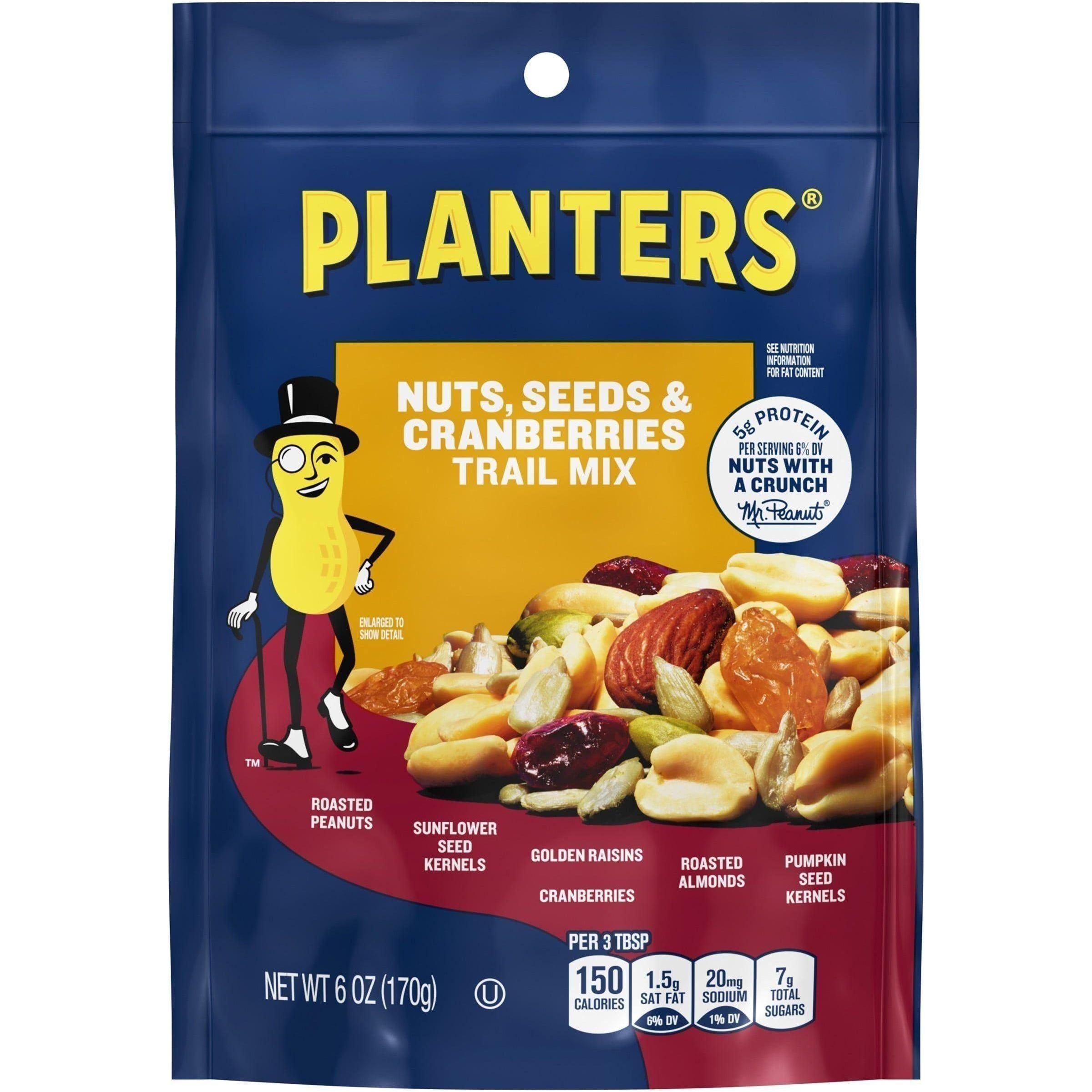 PLANTERS Nuts, Seeds & Cranberries Trail Mix with Roasted Peanuts & Almonds, Sunflower Kernels, Golden Raisins, Cranberries & Pumpkin Kernels, 6 oz Bag - Planter's