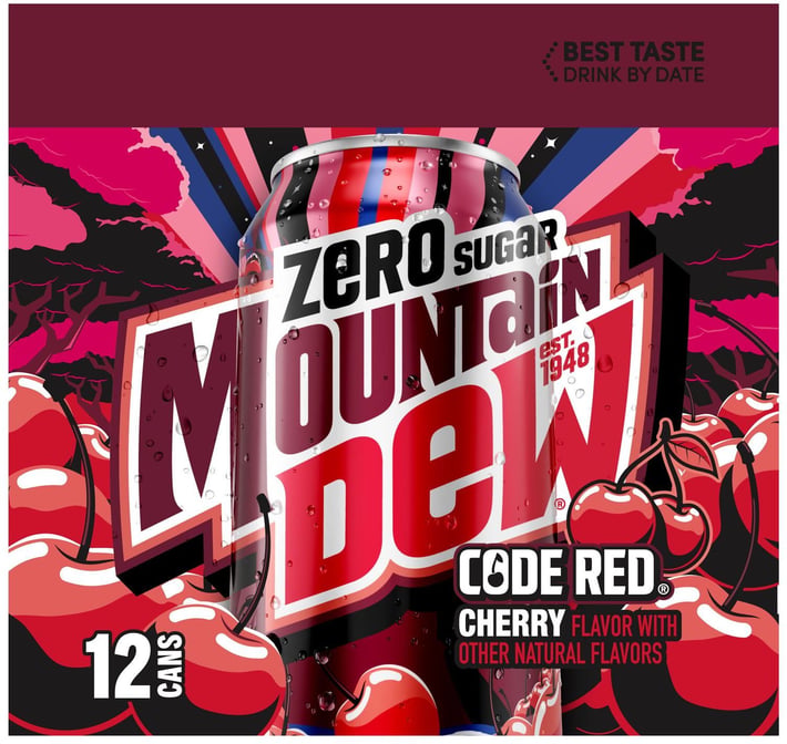 Mountain Dew Code Red Zero Sugar 12-Pack Cans, 12oz - Mountain Dew