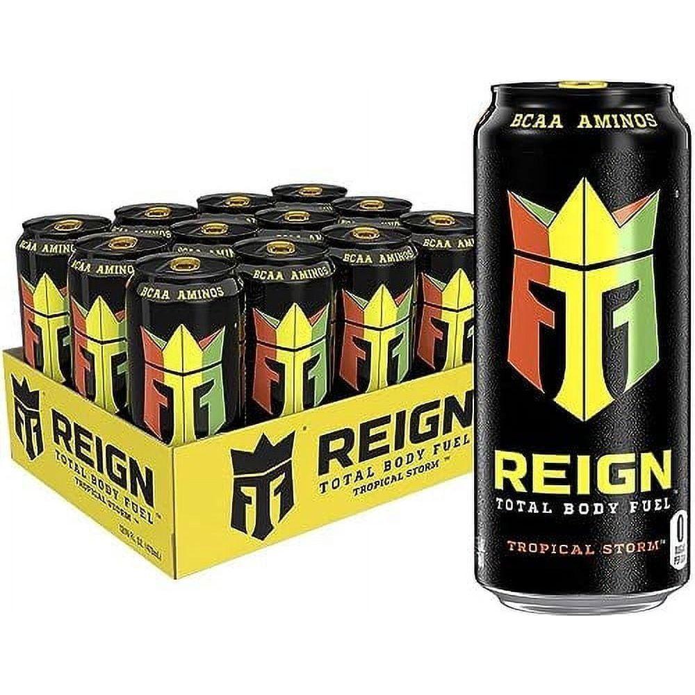 REIGN Total Body Fuel, Tropical Storm Flavor, Hydration & Energy Drink, 16 Fl Oz (12 Pack) - Reign