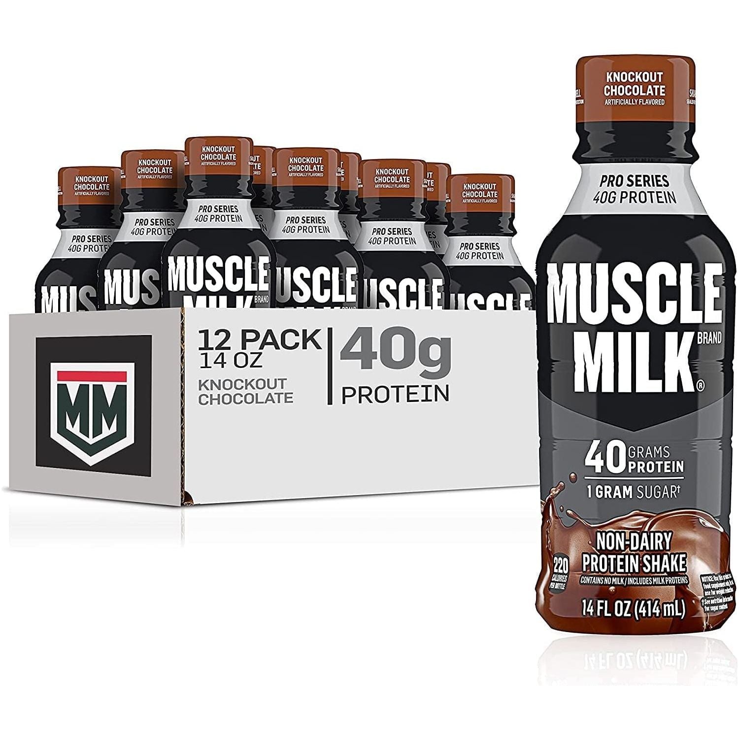 Muscle Milk Pro Series Protein Shake, Knockout Chocolate, 40g Protein, 14 Fl Oz (Pack of 12) - Muscle Milk