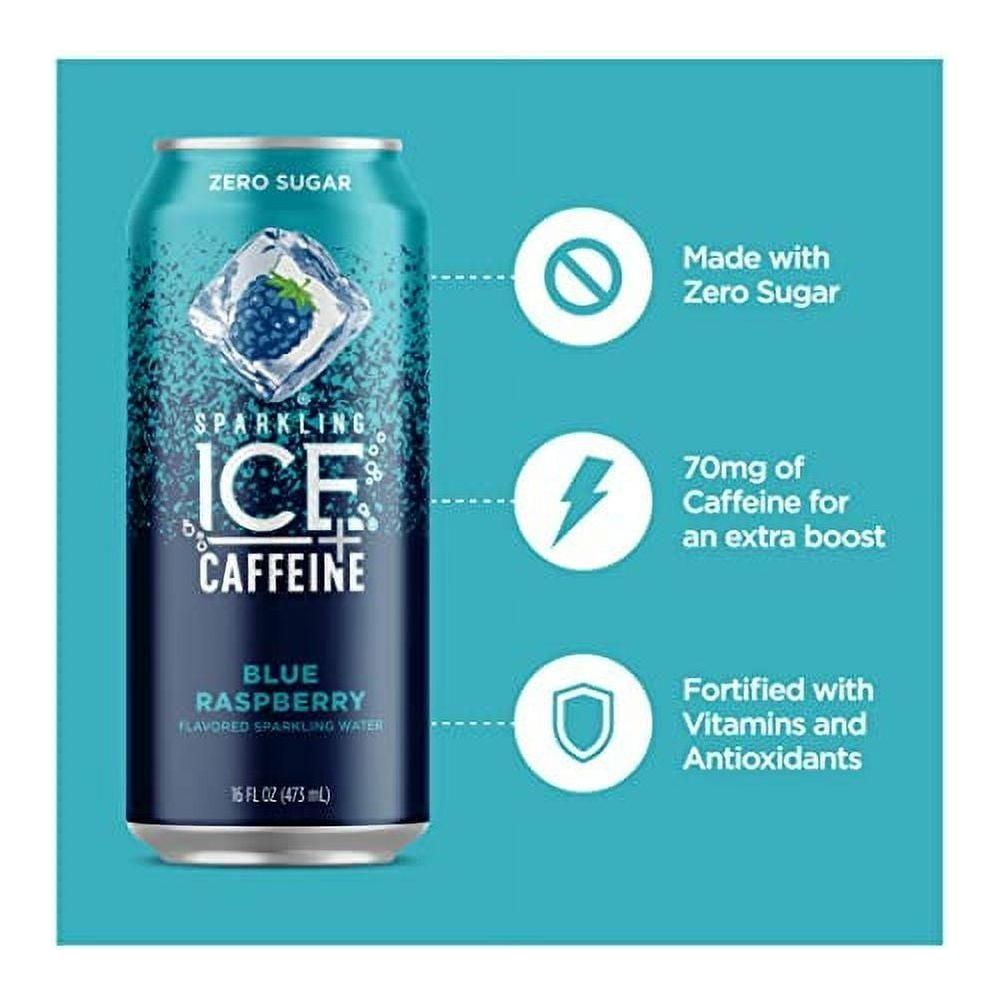 Energizing Sparkling Ice +Caffeine Mixed Flavor Pack - Black Raspberry, Blue Raspberry, Strawberry Citrus, Citrus Twist (12 x 16oz Cans) - Sparkling Ice