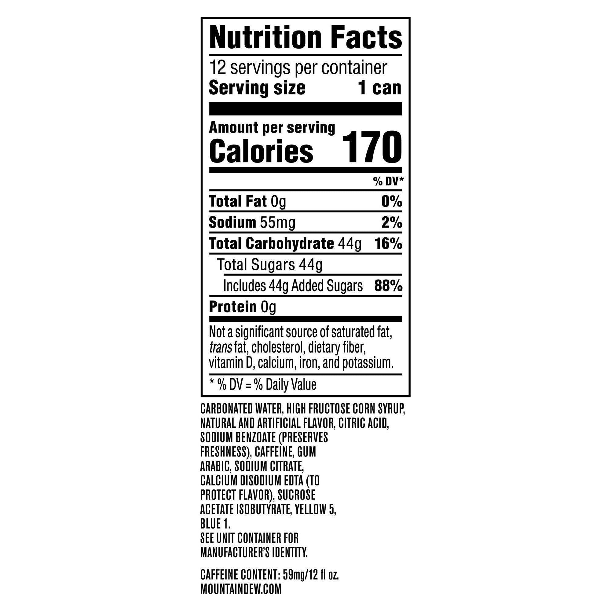 Baja Blast Tropical Citrus Soda - 12 Pack of 12 fl oz Cans - Mountain Dew