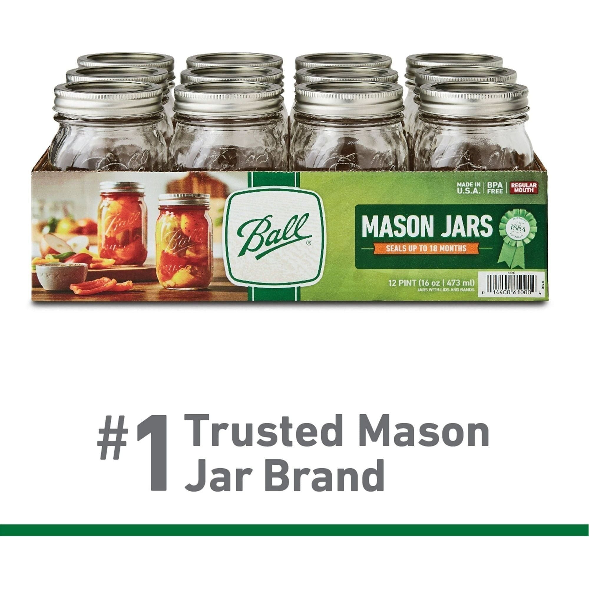 Ball Regular Mouth Mason Jars with Lids and Bands, 16-Ounces (4-Pack) - Ball