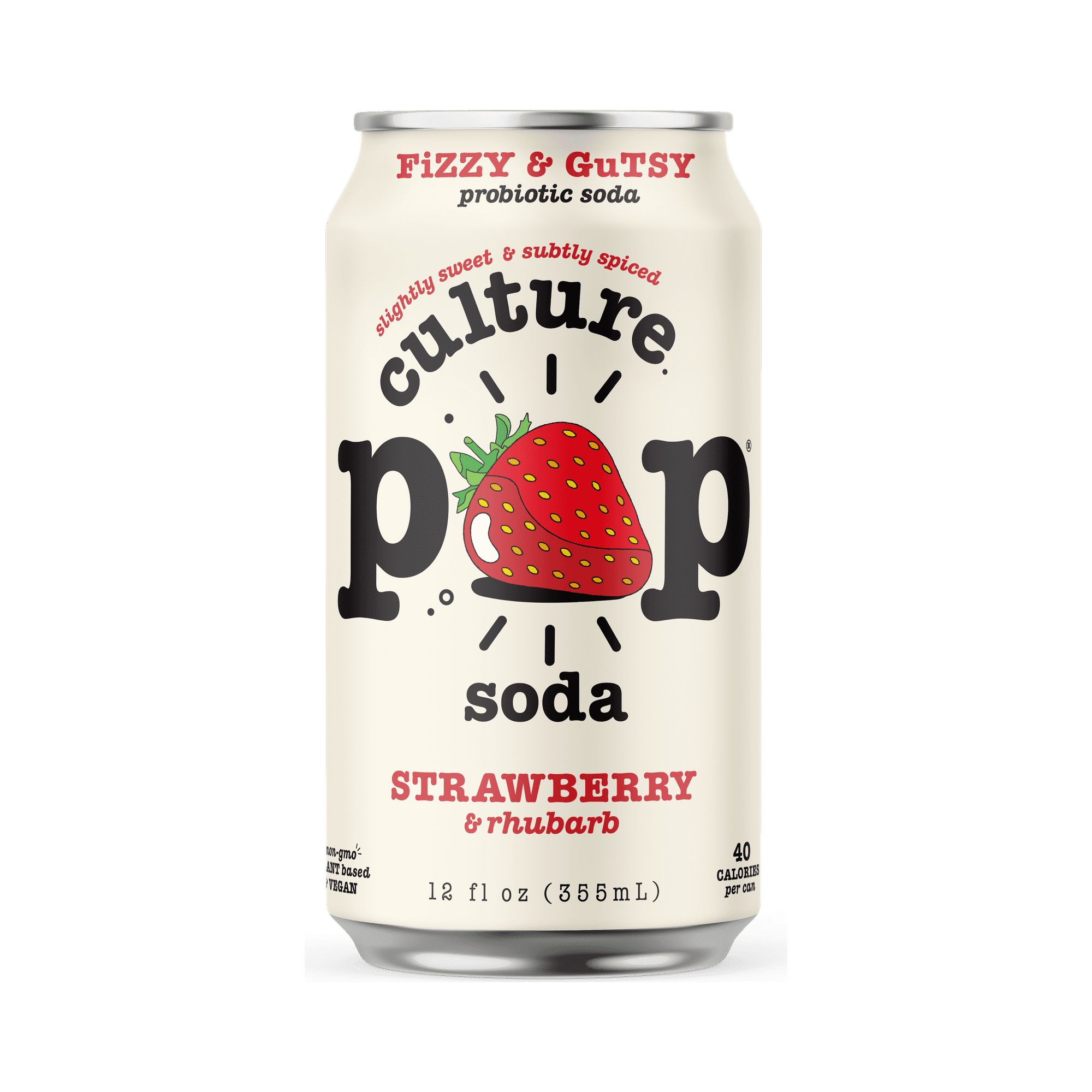 Strawberry Flavor Sparkling Probiotic Soda, 12 oz Cans - 12 Pack by Culture Pop - Culture Pop