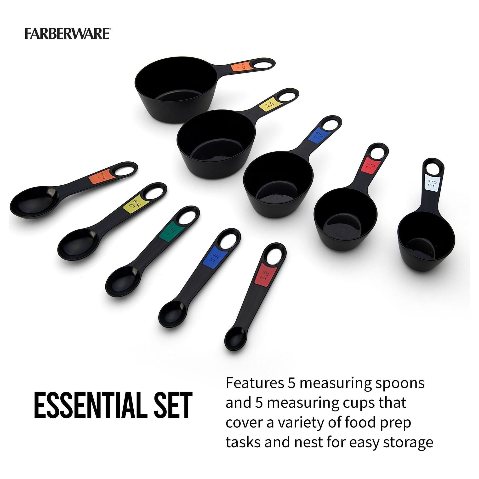 Farberware Professional 10 Piece Plastic Measuring Cup and Spoon Set Black - Farberware