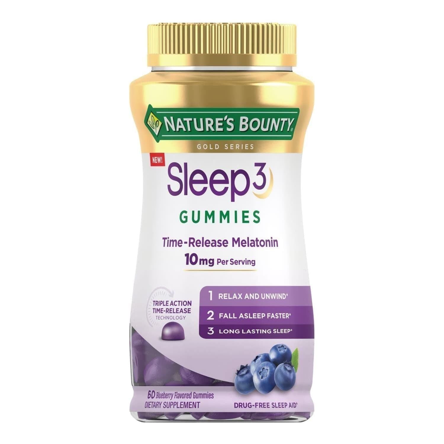 Nature’s Bounty® Sleep3 Melatonin 10 mg, L-Theanine, Sleep Aid Gummies, Drug-Free Sleep Aid, 60 Ct - Nature's Bounty