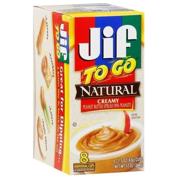 JIF To Go Natural Creamy PB 8 Cups (1.5 oz) - Pack of 6 - Jif