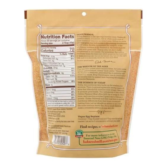 Bobs' Red Mill Organic Gluten Free Golden Flaxseed Meal, Whole Ground, 16 oz Resealable Bag - Bob's Red Mill
