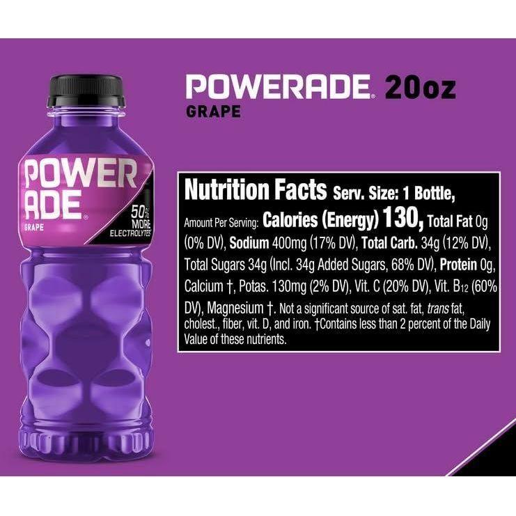 POWERADE Grape Flavored Sports Drink, 20 FL OZ (Pack of 10 Bottles) - Powerade