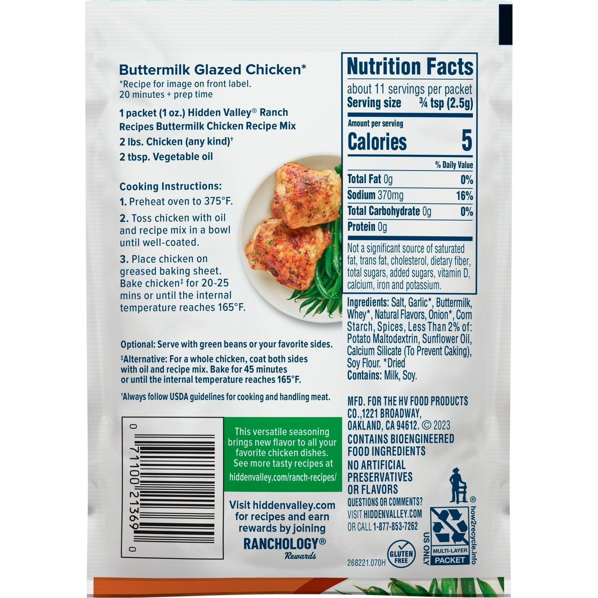 Hidden Valley Ranch Buttermilk Chicken Recipe Mix, Gluten-Free 1 oz Packet - Hidden Valley