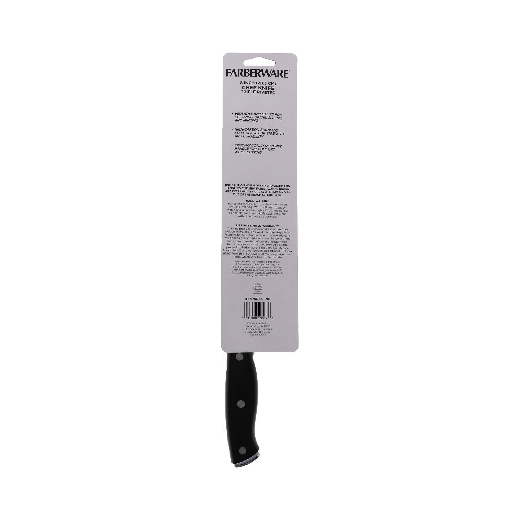 Farberware Classic 8 Inch Tripe-Riveted Stainless Steel Chef Knife Black Handle - Farberware