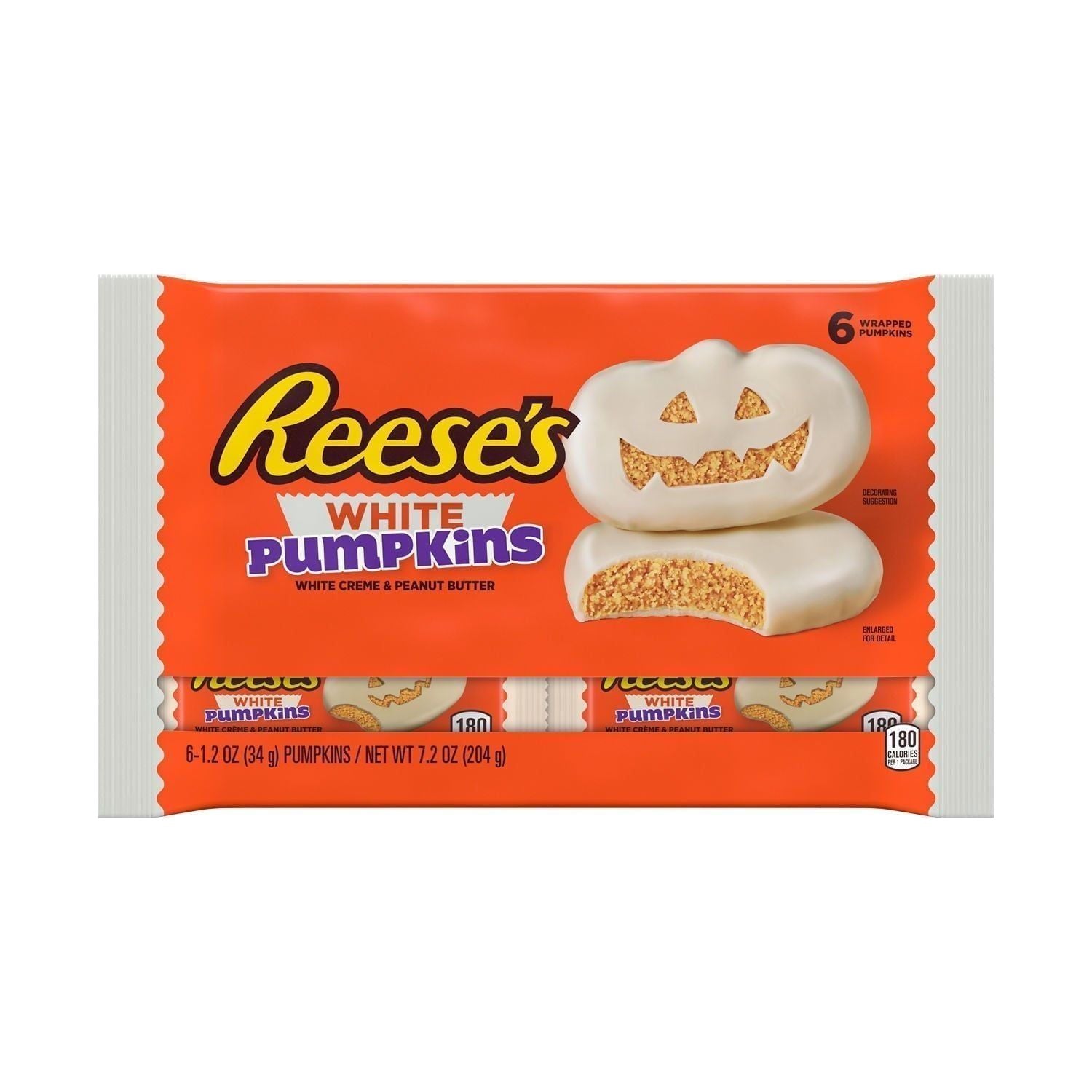 Reese's White Creme Peanut Butter Pumpkins Halloween Candy, Packs 1.2 oz, 6 Count - Reese's