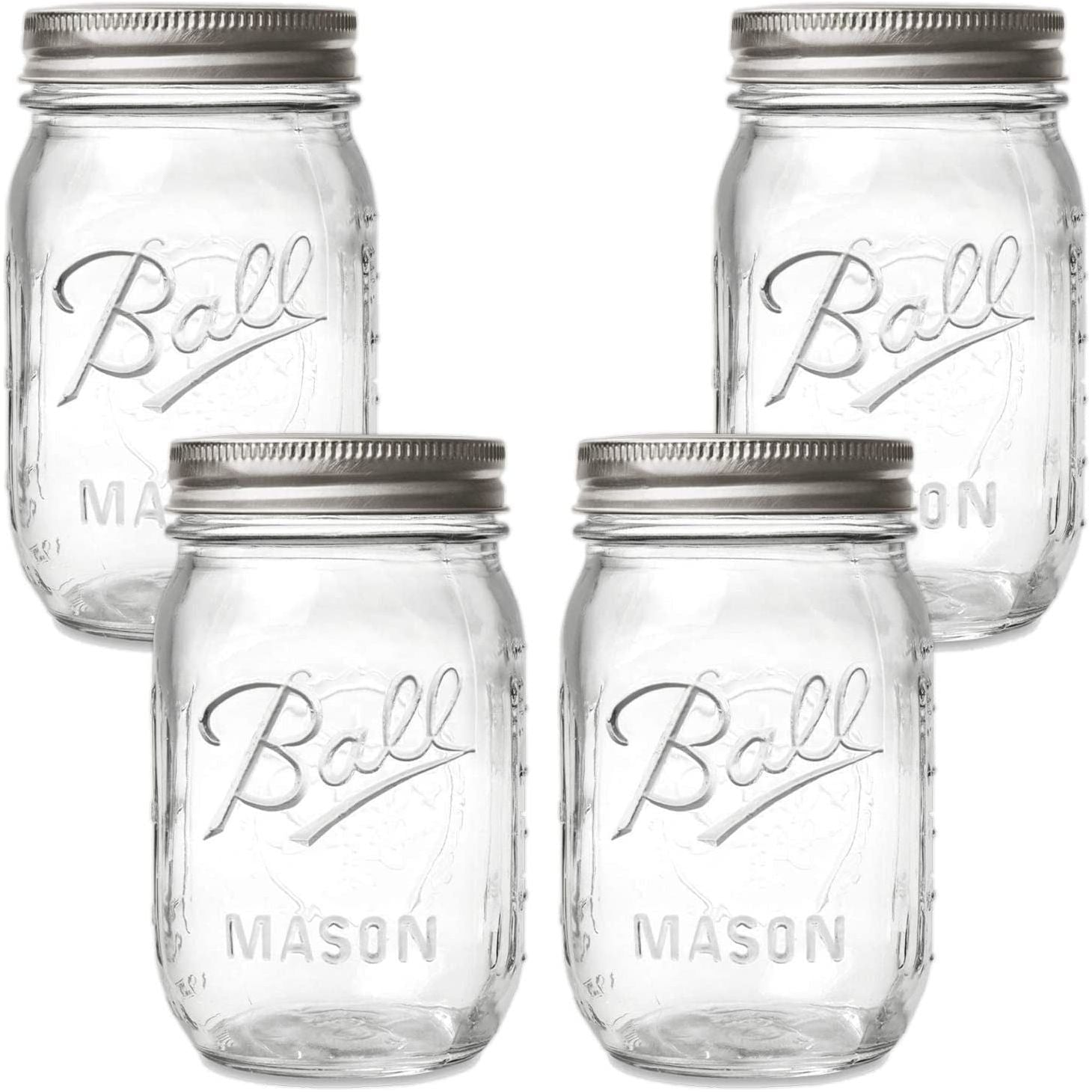 Ball Regular Mouth Mason Jars with Lids and Bands, 16-Ounces (4-Pack) - Ball