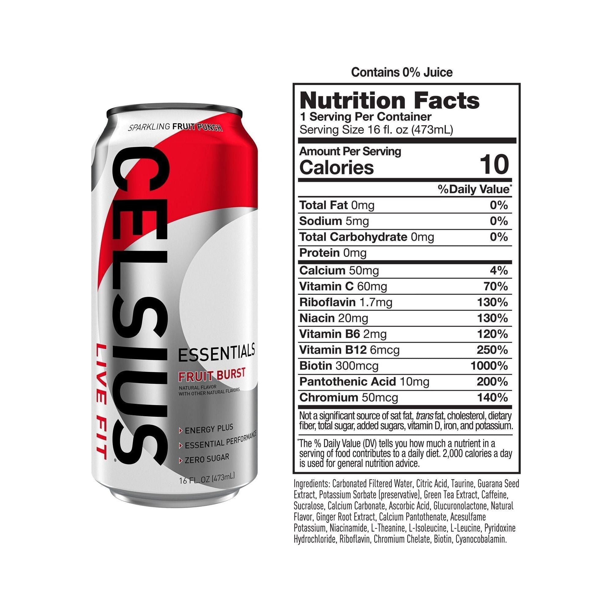 CELSIUS ESSENTIALS Fruit Burst Sparkling Energy Drink - 12-Pack 16 fl oz Cans - Celsius