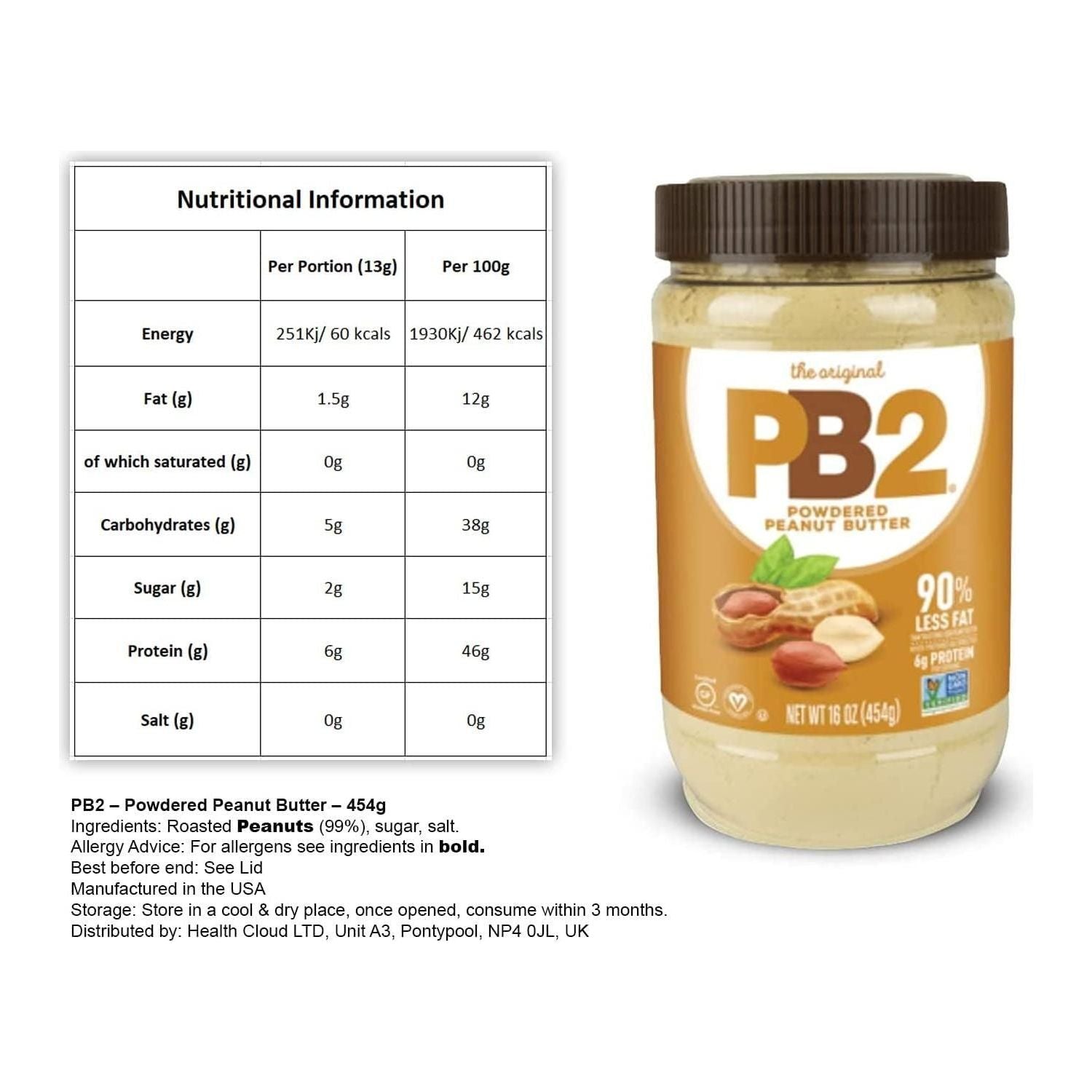 PB2 Powdered Peanut Butter - 16 oz, High Protein, Low Fat, Gluten-Free, 60 Calories Per Serving, Ideal for Keto Diets and Smoothies - PB2