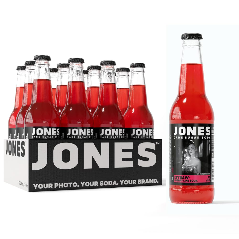 Jones Soda Co. Strawberry Lime 12 oz Pack of 12 Glass Bottle