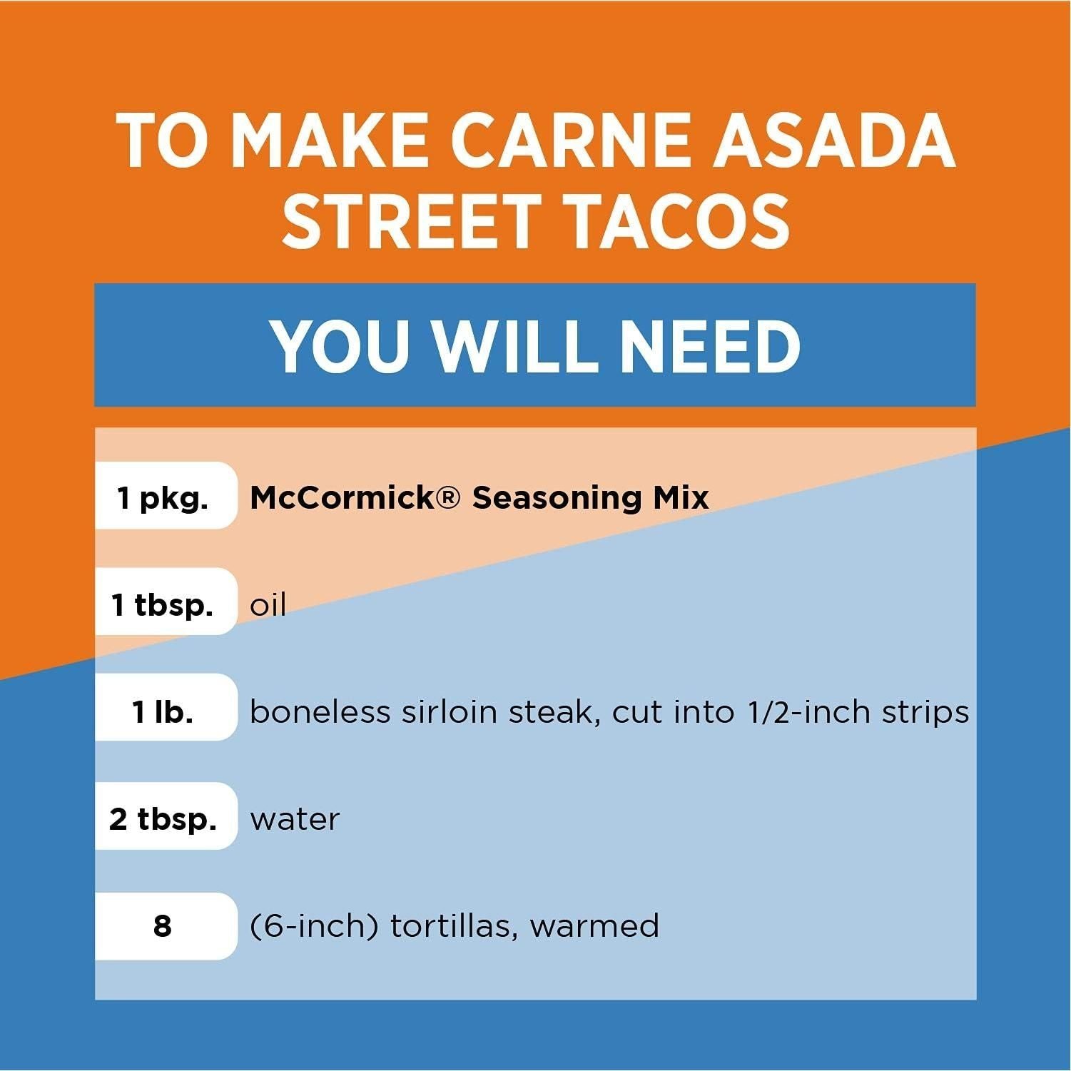 McCormick Carne Asada Street Taco Seasoning Mix, 0.87 oz (12-Pack) - McCormick
