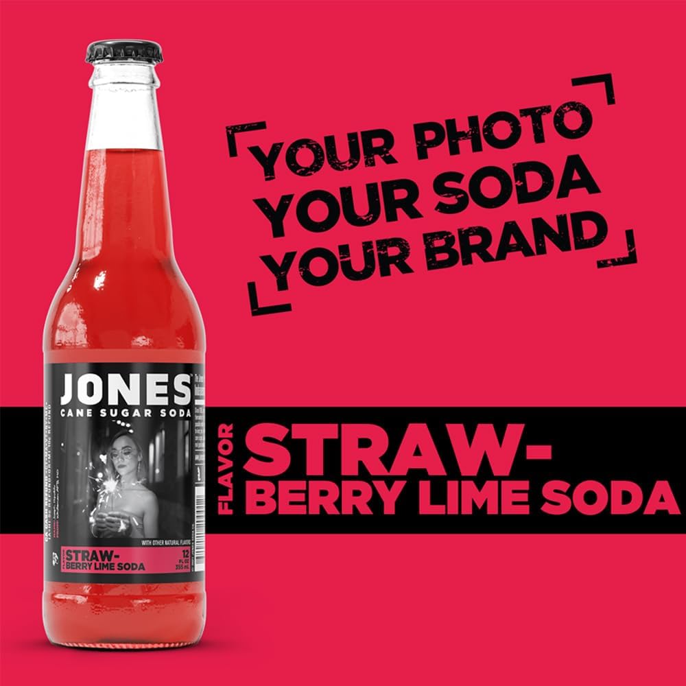 Jones Soda Co. Strawberry Lime 12 oz Pack of 12 Glass Bottle