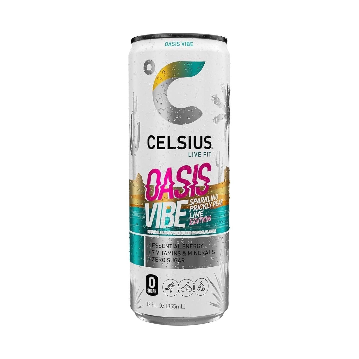 CELSIUS Sparkling Oasis Vibe Energy Drink, 12 Fl Oz Cans, Pack of 12 – Essential, Functional Energy with 7 Vitamins, Zero Sugar, Non-GMO, Vegan - Celsius