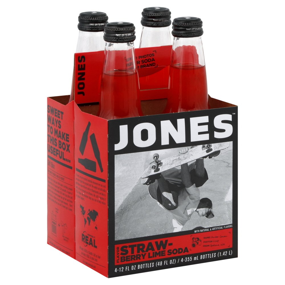 Jones Soda Co. Strawberry Lime 12 oz Pack of 4 Glass Bottle