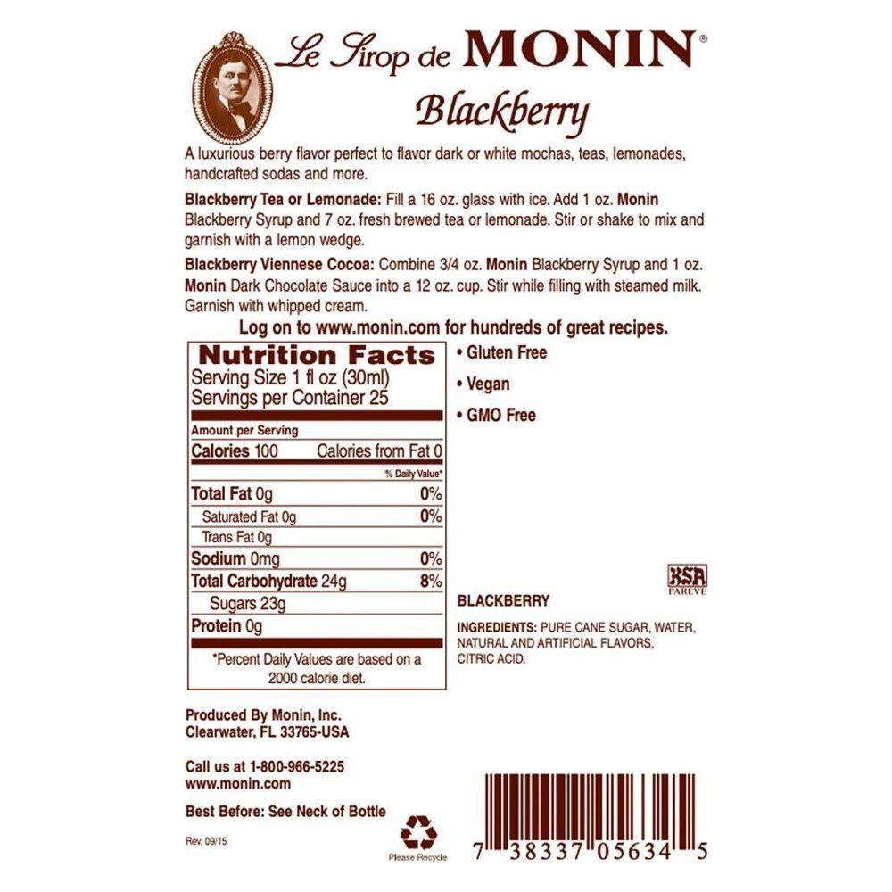 Monin - Blackberry Syrup, Soft And Succulent, Great For Cocktails, Lemonades, And Sodas, Gluten-Free, Non-Gmo (750 Ml) - Monin