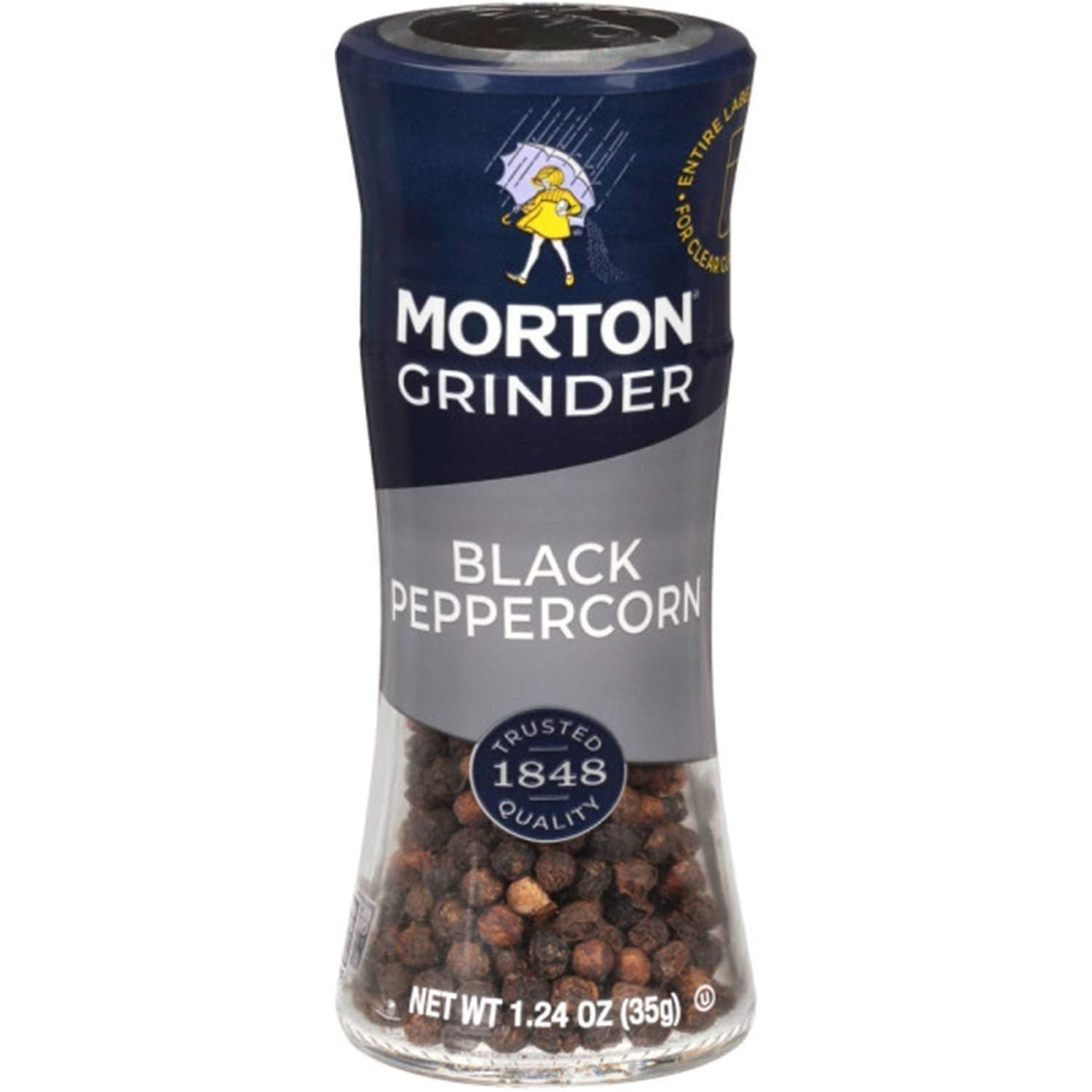 Morton Premium Black Peppercorn Glass Grinders, 1.24 Oz, Set of 6 - Morton