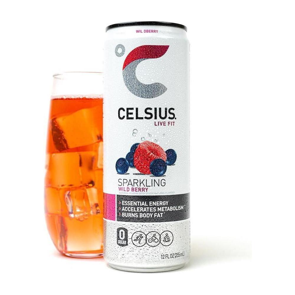 CELSIUS Sparkling Wild Berry Energy Drink, 12 Fl Oz Cans, 4 Pack - Essential Energy, Zero Sugar, Vegan, Non-GMO, Gluten-Free - Celsius