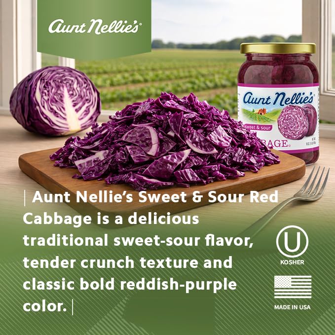 Aunt Nellie's Sweet and Sour Red Cabbage, Traditional Style Recipe, 16 Fl Oz, 4 Pack