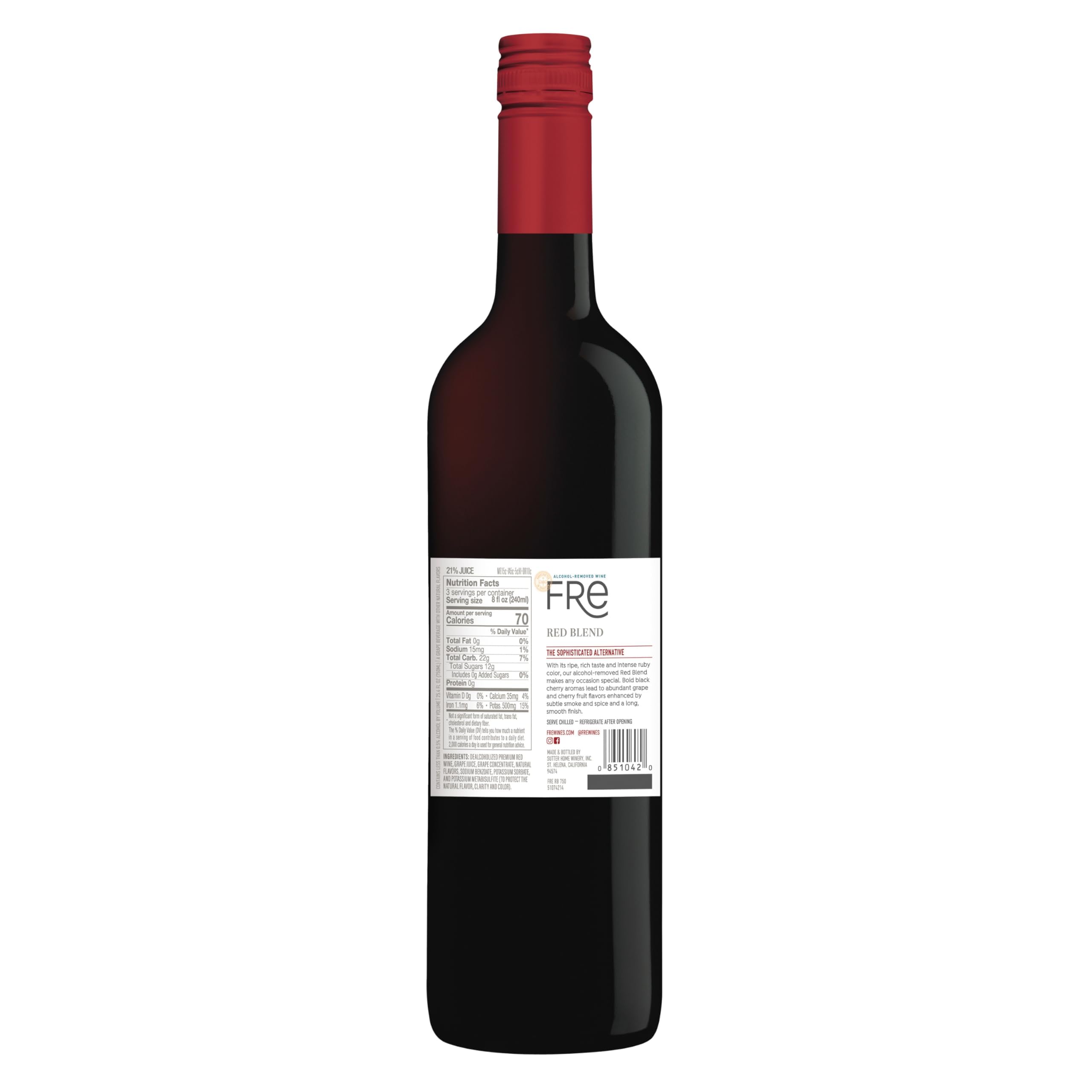 Sutter Home FRE Premium Red Blend Non-Alcoholic Wine From California Vineyards, 750 ml, 3 Pack