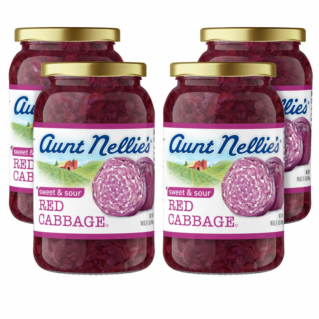 Aunt Nellie's Sweet and Sour Red Cabbage, Traditional Style Recipe, 16 Fl Oz, 4 Pack