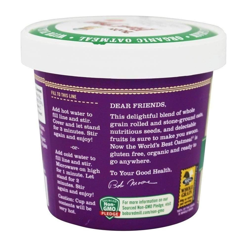 BOB'S RED MILL, OATMEAL, OG2, CUP, FRT&SD, GF, Pack of 12, Size 2.47 OZ - No Artificial Ingredients Gluten Free 95%+ Organic - Bob's Red Mill