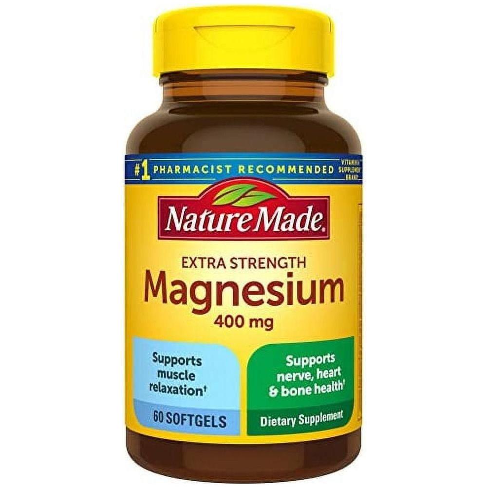 Nature Made Extra Strength Magnesium Oxide 400 mg, Dietary Supplement for Muscle, Nerve, Bone and Heart Support, 60 Softgels, 60 Day Supply - Nature Made