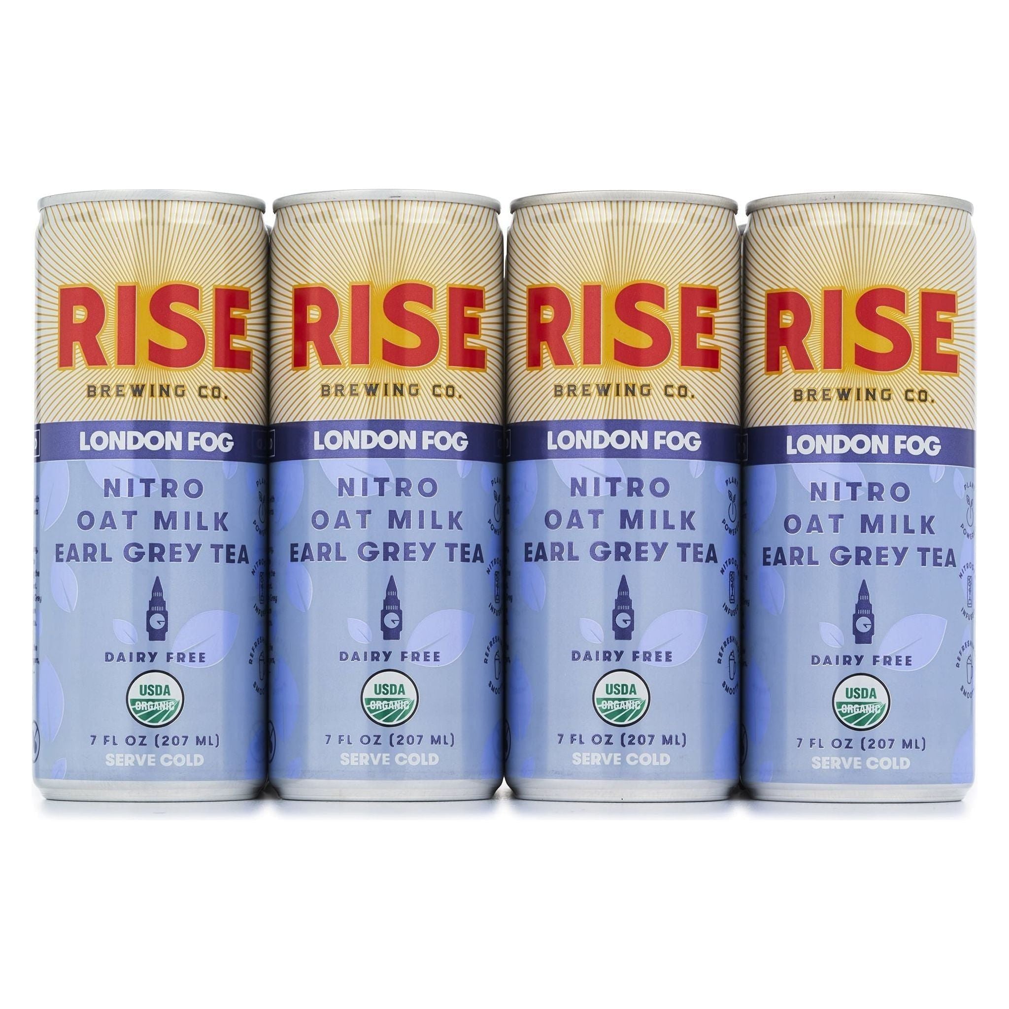 RISE Brewing Co. London Fog Earl Grey Tea, Oat Milk Nitro Latte, Vegan, USDA Organic, Non-GMO, Clean Energy, 7 fl. oz. Cans (12 Pack) - Rise Brewing