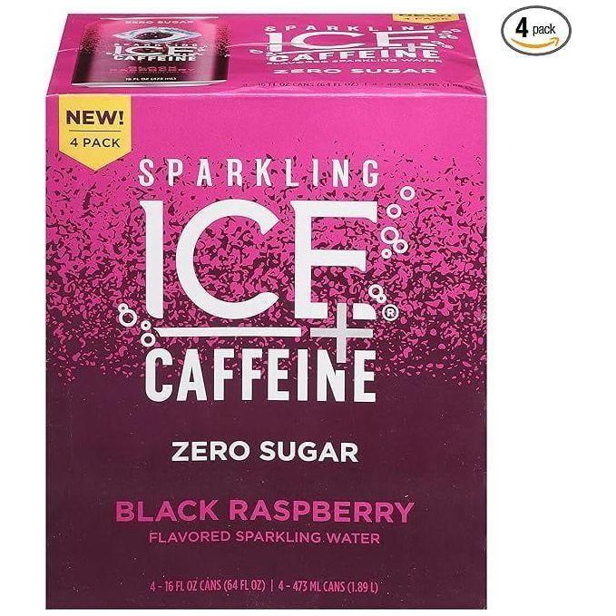 Sparkling Ice +Caffeine Black Raspberry Sparkling Water 16oz Bottles - 4 Pack - Sparkling Ice
