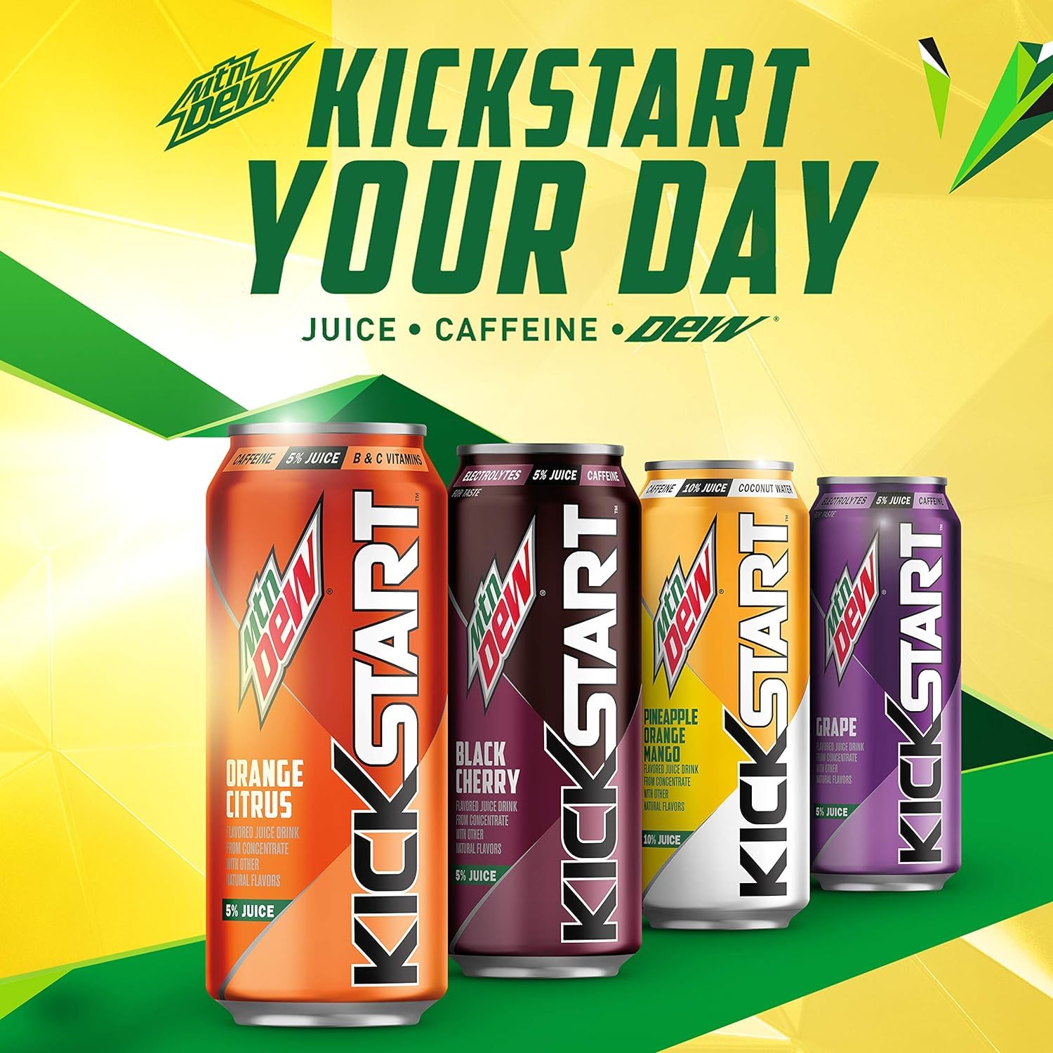 Mountain Dew Kickstart Orange Citrus, 16 fl oz, 12 Pack