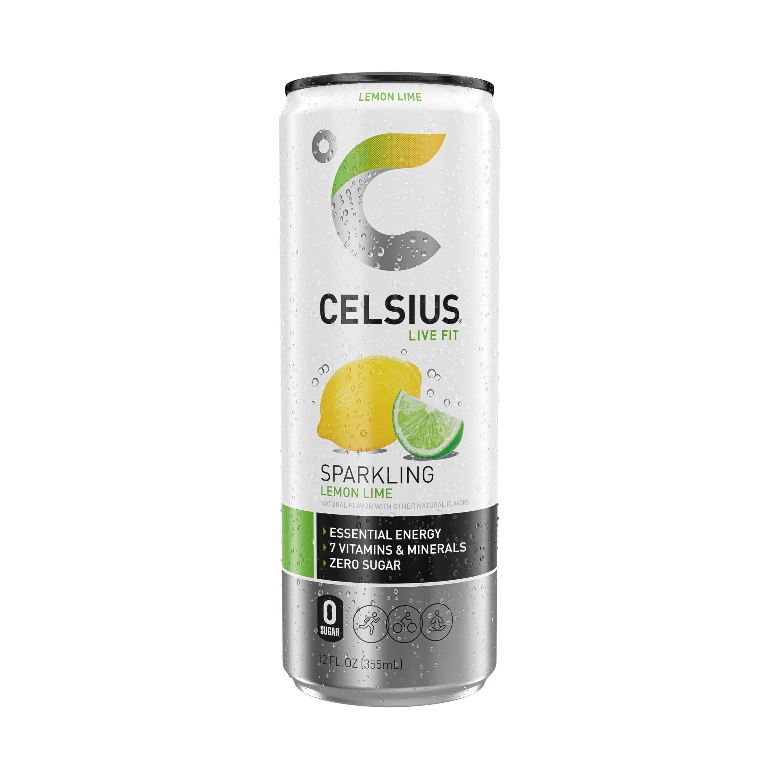 CELSIUS Sparkling Lemon Lime Energy Drink, 12 Fl Oz Cans, Pack of 24 - Zero Sugar, Essential Vitamins, Vegan, Gluten-Free - Celsius
