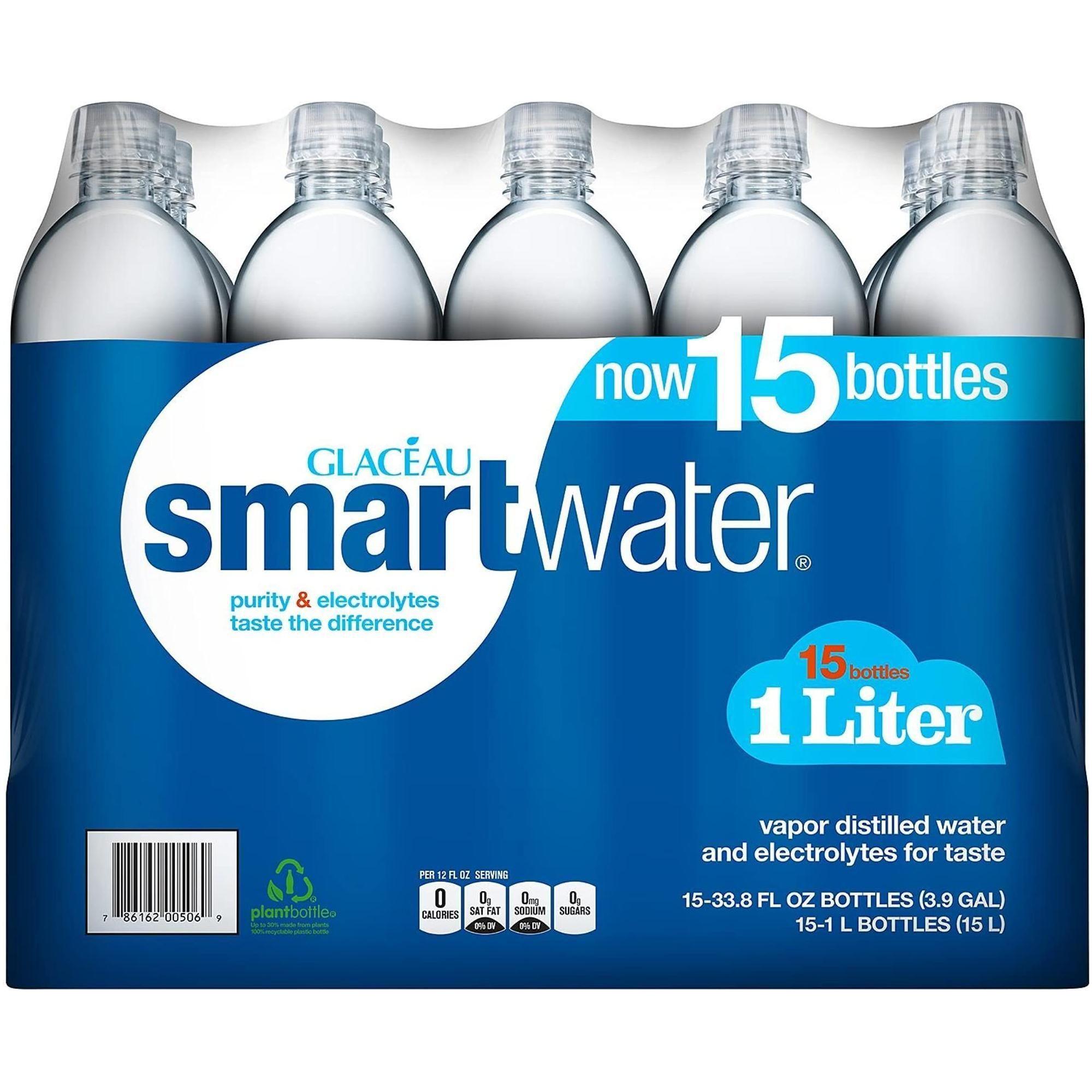 Glaceau Smartwater Electrolyte-Infused Bottled Water, 15-Pack of 1 Liter - smartwater
